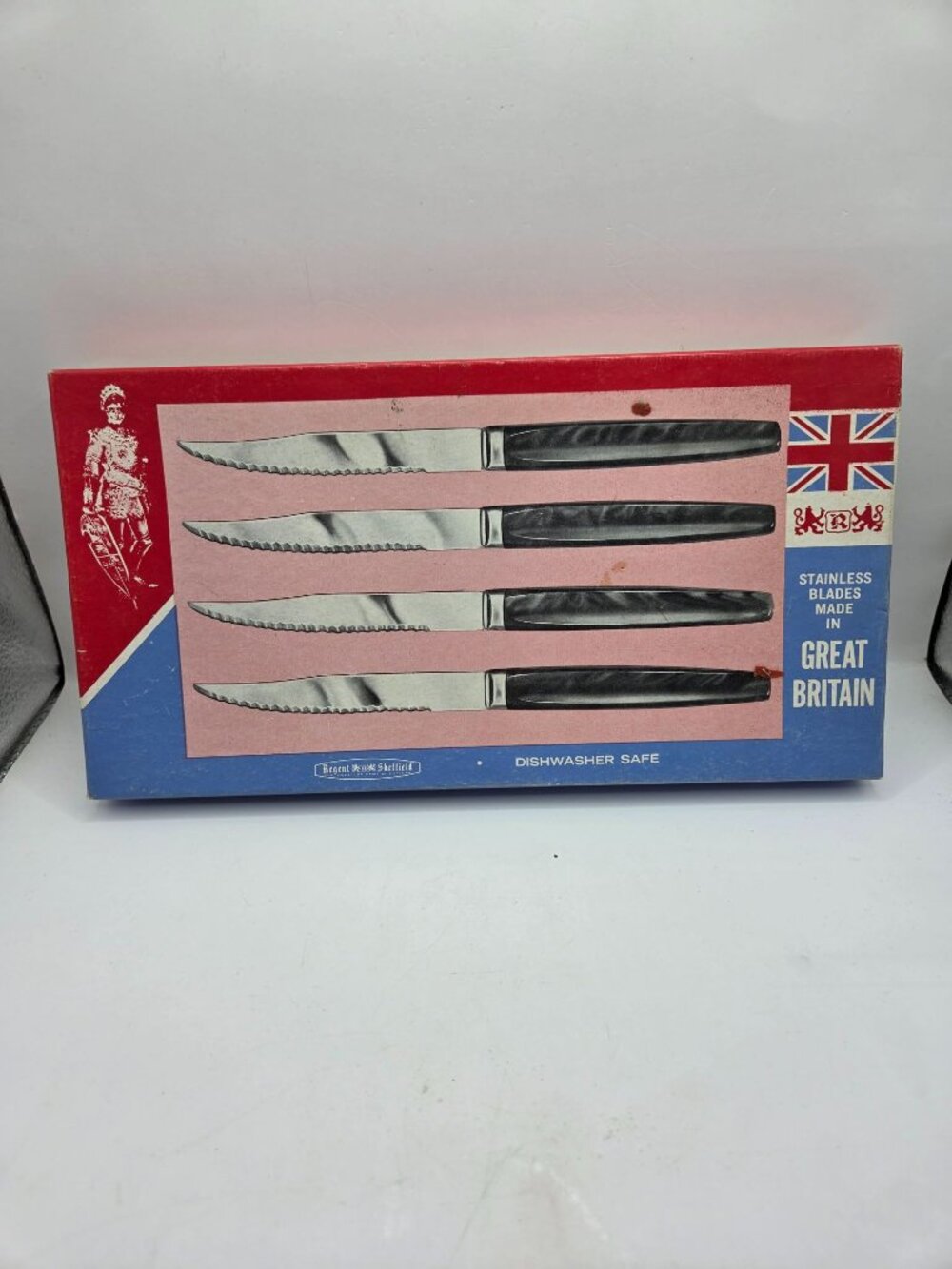 Vtg Regent Sheffield Stainless Steel Steak Knives Set Of 6 Box Made In England